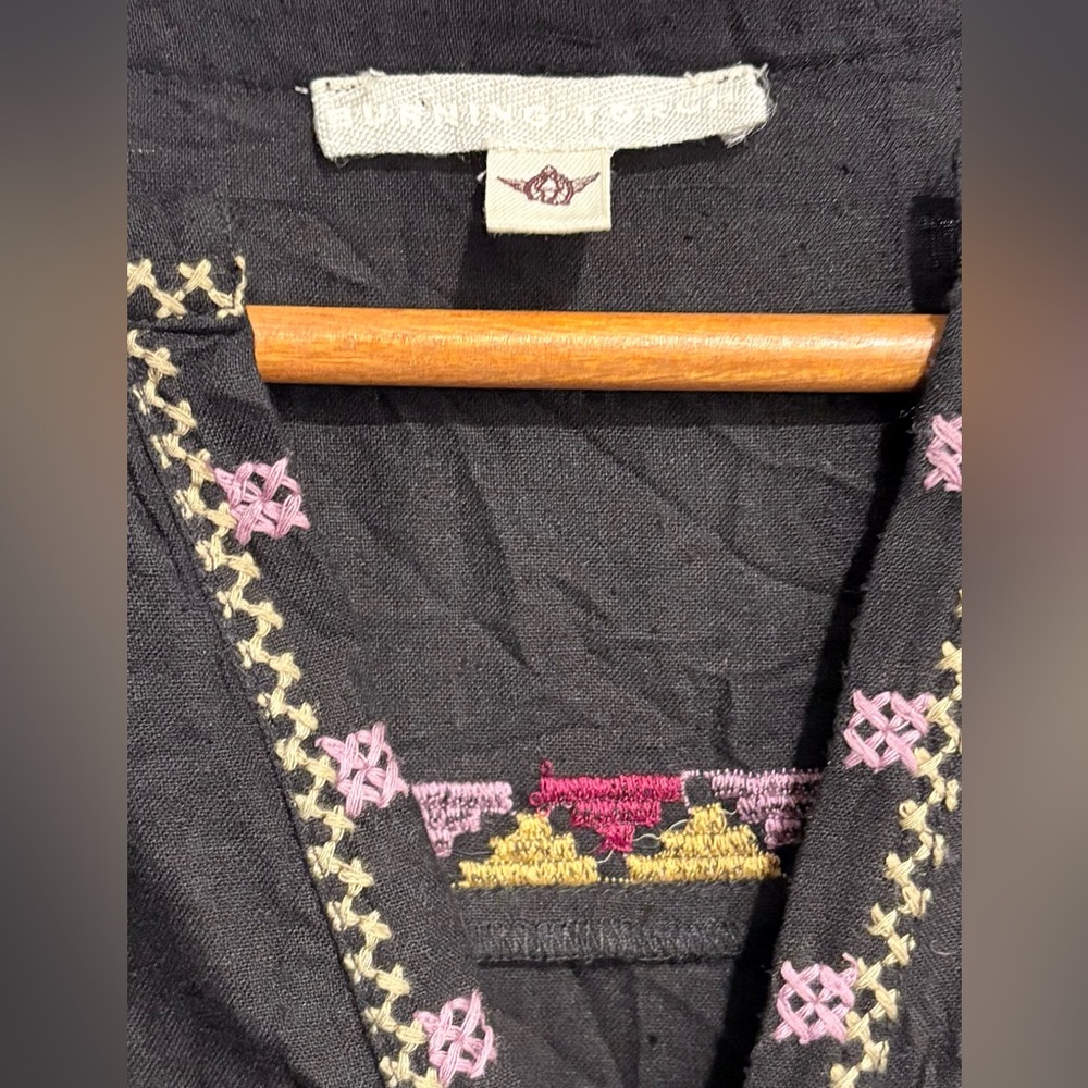 Anthropologie Burning Torch Embroidered Black Tunic Top - Picture 3 of 5